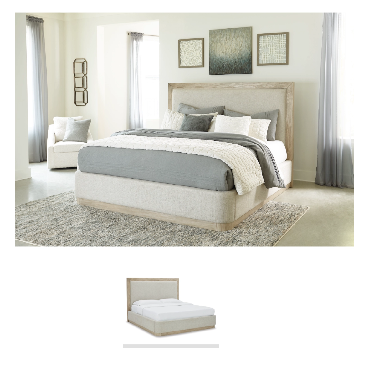Bedroom scene with a bed and nightstands on a website interface